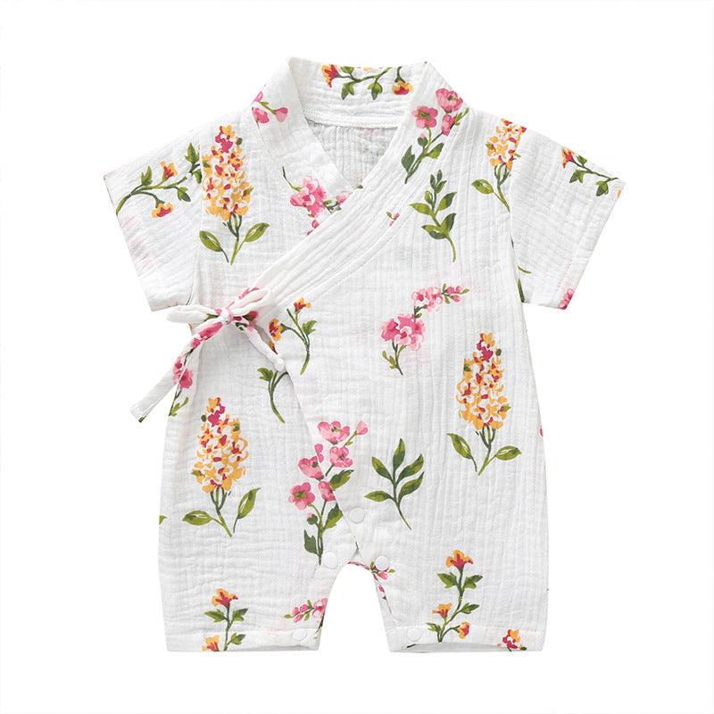 0 - 18M Summer Baby Girl Boys Clothing Kimonos Rompers Short - sleeved Floral Print Cute Soft Newborn Infant Baby Kimono Playwear - Amazitshop