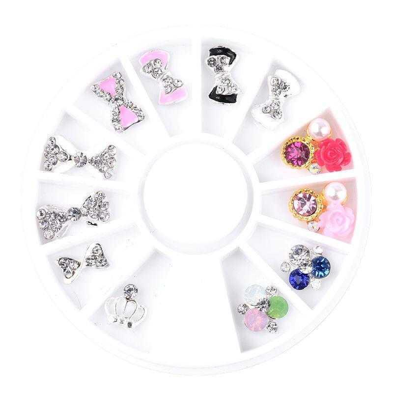 1 Wheel 3D Charm Alloy Rhinestones Nail Art Decorations Perfume Bottle Bow Flowers Triangle DIY Nail Jewelry Supplies - Amazitshop