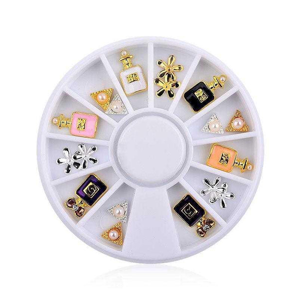 1 Wheel 3D Charm Alloy Rhinestones Nail Art Decorations Perfume Bottle Bow Flowers Triangle DIY Nail Jewelry Supplies - Amazitshop
