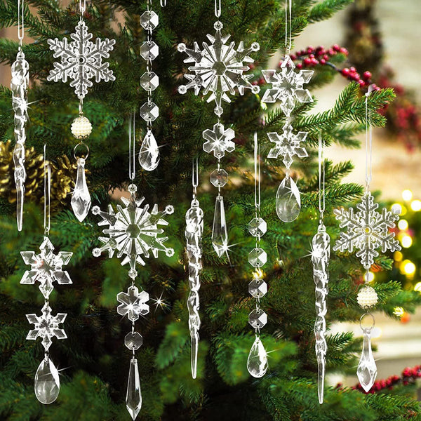 10pcs Christmas Tree Hanging Pendants Acrylic Ice Strip Snow Ceiling Xmas Ornaments New Year Christmas Decoration Home Décor - Amazitshop