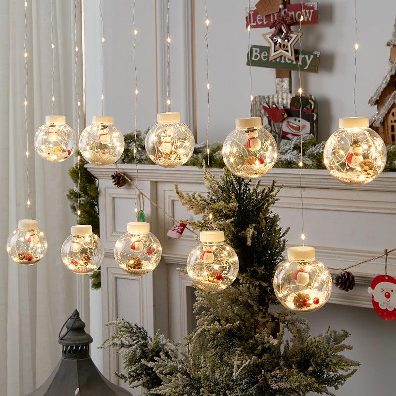 10PCS LED Christmas Curtain Lamp Fairy Snowman Wishing Ball Lamp String Christmas Window Decoration Christmas Light Room - Amazitshop