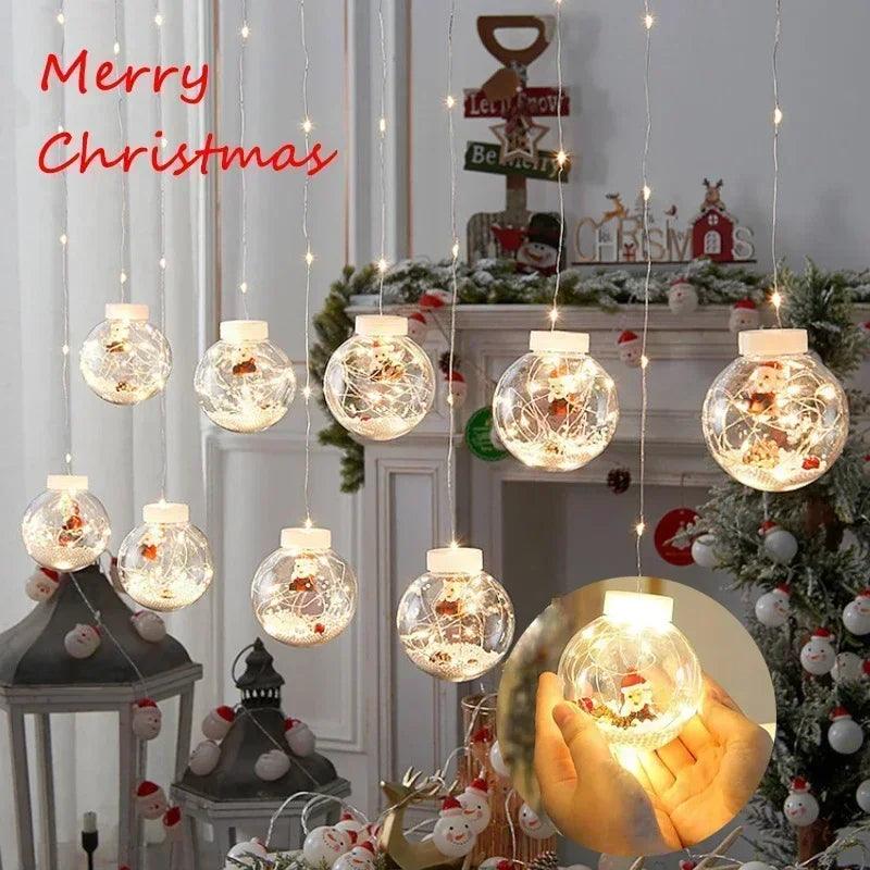 10PCS LED Christmas Curtain Lamp Fairy Snowman Wishing Ball Lamp String Christmas Window Decoration Christmas Light Room - Amazitshop