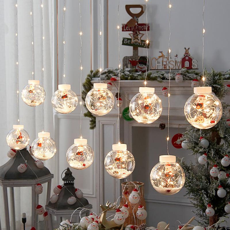 10PCS LED Christmas Curtain Lamp Fairy Snowman Wishing Ball Lamp String Christmas Window Decoration Christmas Light Room - Amazitshop