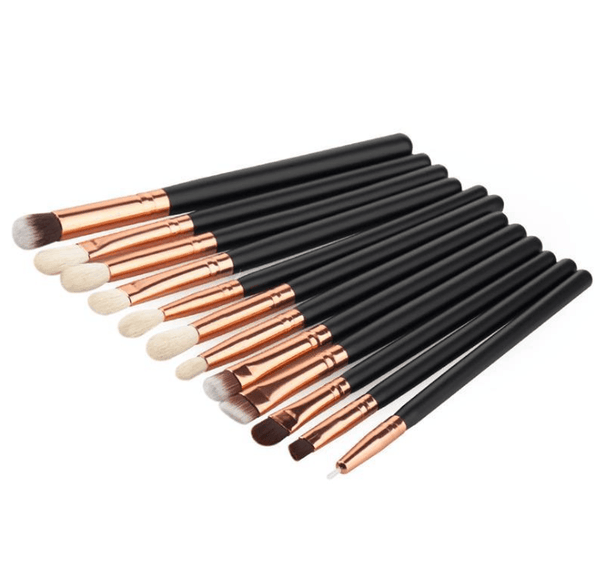 12 makeup brushes set skin color brown gold beauty tools eye shadow brush - Amazitshop