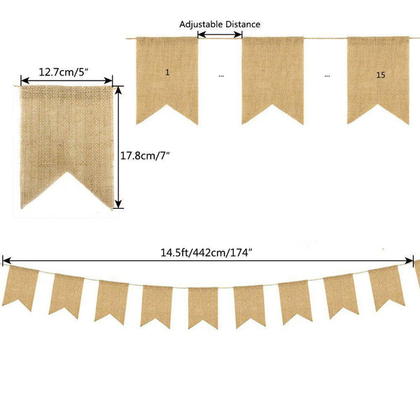 15 PCs Linen For Wedding Decoration Pennant Party Wedding Dovetail Pennant Linen Hanging Flag - Amazitshop