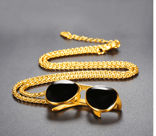 18k gold plated men jewelry cool sunglass pendant necklace with chain - Amazitshop