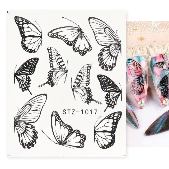 1pc Black Butterfly Nail Decals and Stickers Flower Blue Co - Amazitshop