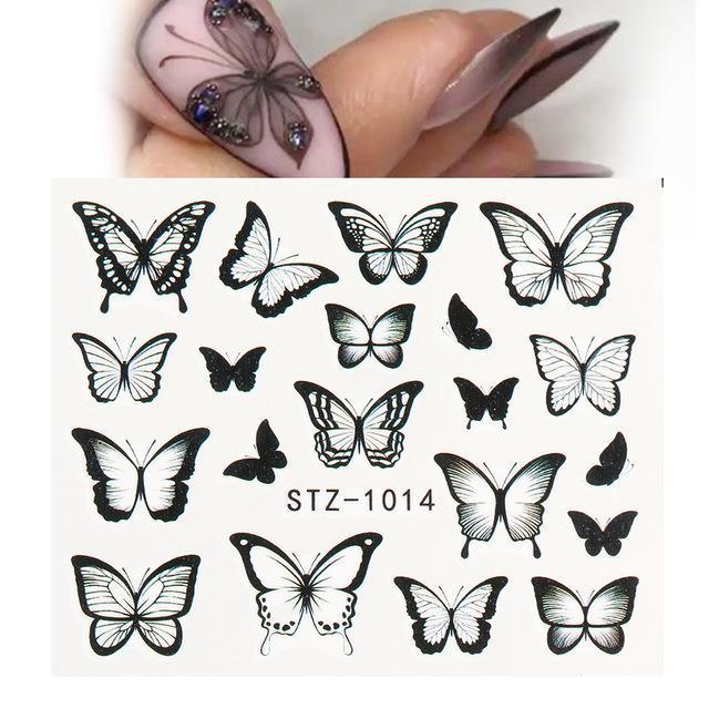 1pc Black Butterfly Nail Decals and Stickers Flower Blue Co - Amazitshop