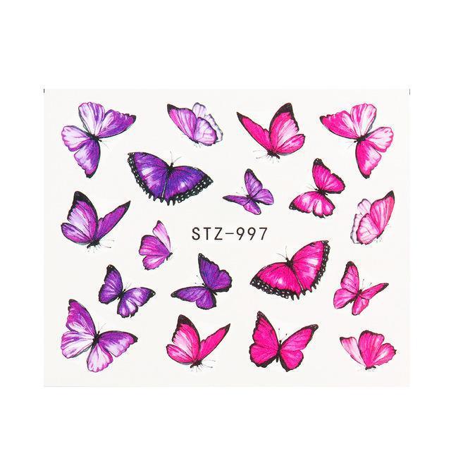 1pc Black Butterfly Nail Decals and Stickers Flower Blue Co - Amazitshop