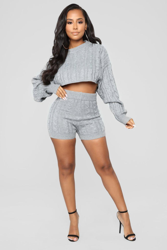 2 Piece Set Women Long Sleeve Crop Tops Bodycon - Amazitshop