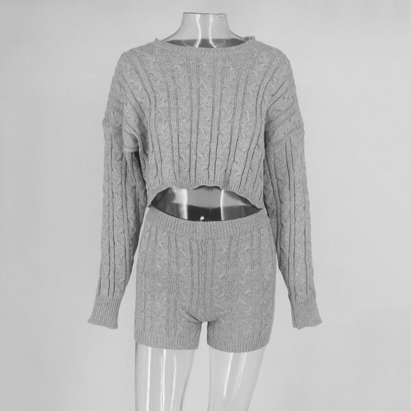 2 Piece Set Women Long Sleeve Crop Tops Bodycon - Amazitshop