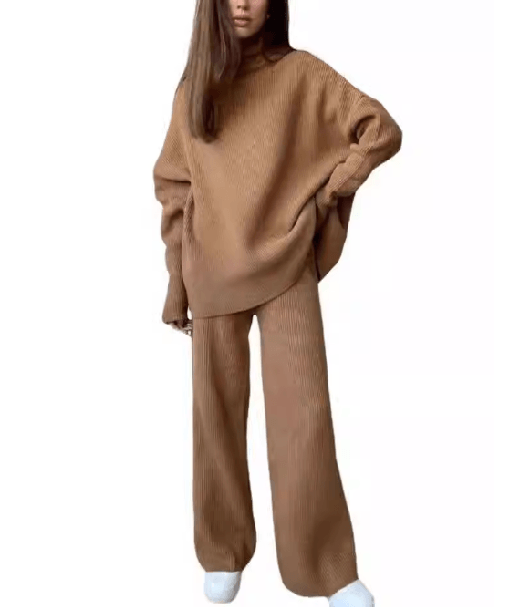 2 Pieces Women Sets Knitted Tracksuit Turtleneck Sweater - Amazitshop