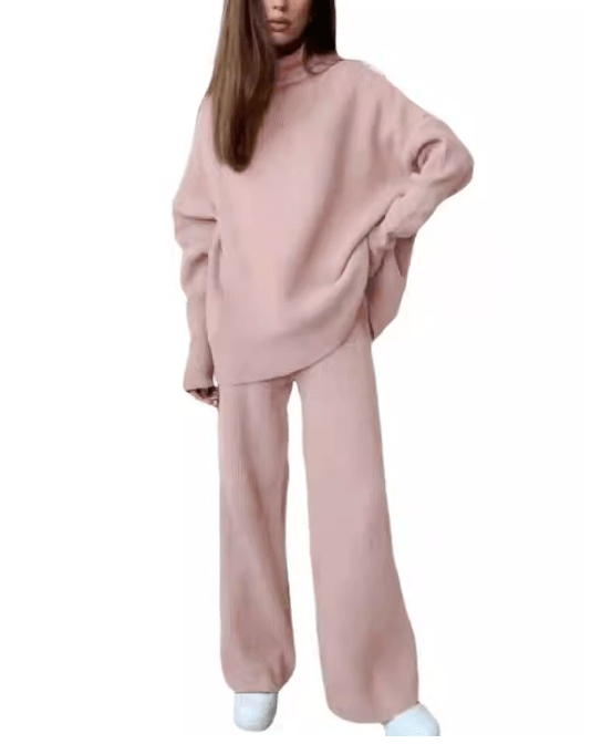 2 Pieces Women Sets Knitted Tracksuit Turtleneck Sweater - Amazitshop