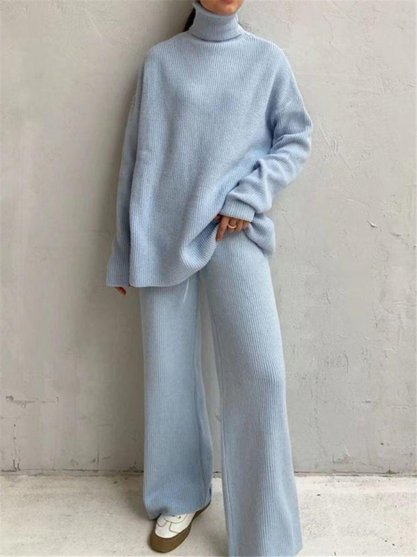 2 Pieces Women Sets Knitted Tracksuit Turtleneck Sweater - Amazitshop