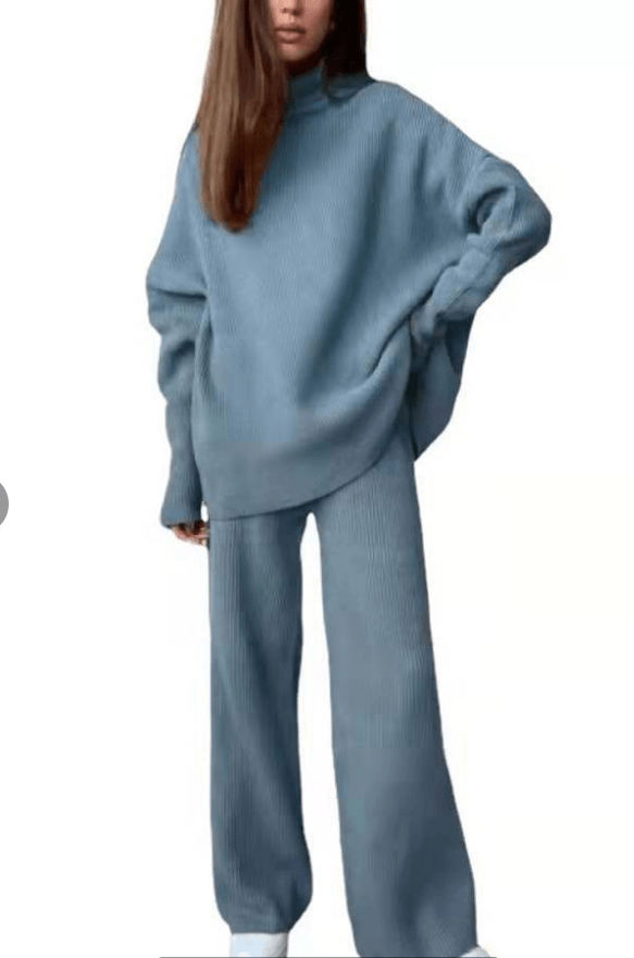 2 Pieces Women Sets Knitted Tracksuit Turtleneck Sweater - Amazitshop