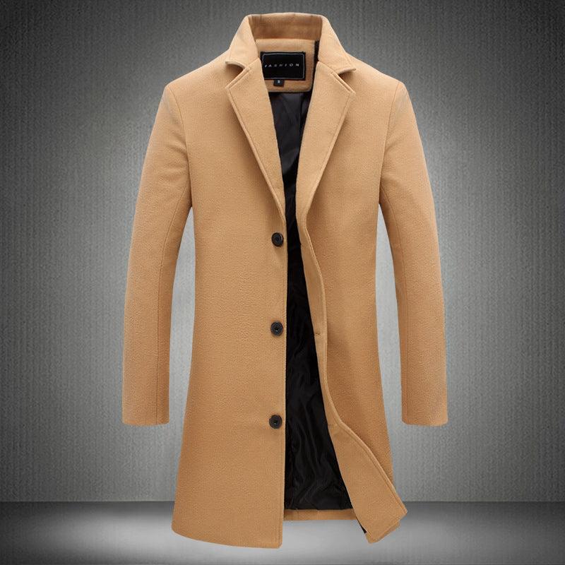 2023 Autumn And Winter New Men's Solid Color Casual Business Woolen Coats - Amazitshop