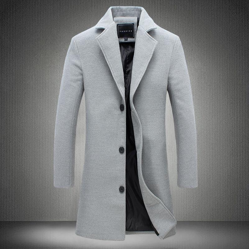 2023 Autumn And Winter New Men's Solid Color Casual Business Woolen Coats - Amazitshop