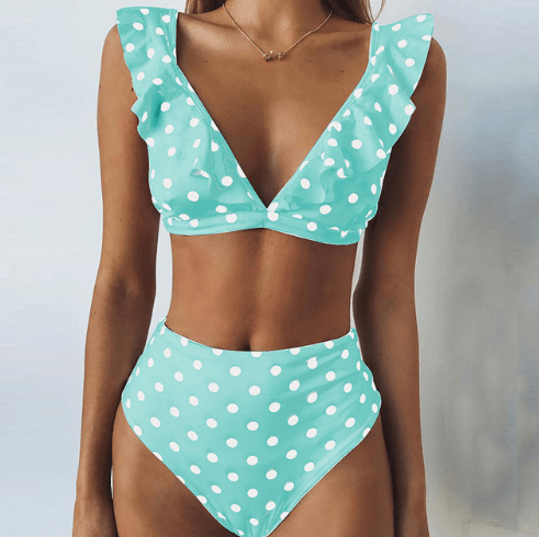 2023 new hot Dot Floral border high waist swimsuit Beachwear swimsuit for women - Amazitshop