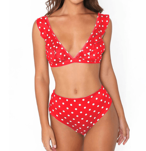 2023 new hot Dot Floral border high waist swimsuit Beachwear swimsuit for women - Amazitshop