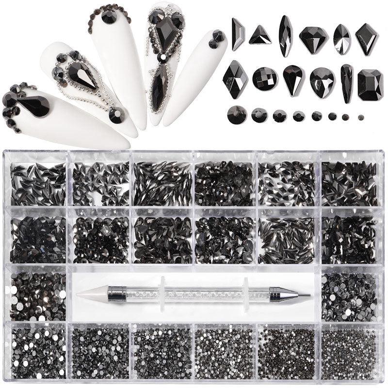 21 Grid Boxed Nail Rhinestone Flat Glass Nail Rhinestone Jewelry Set - Amazitshop