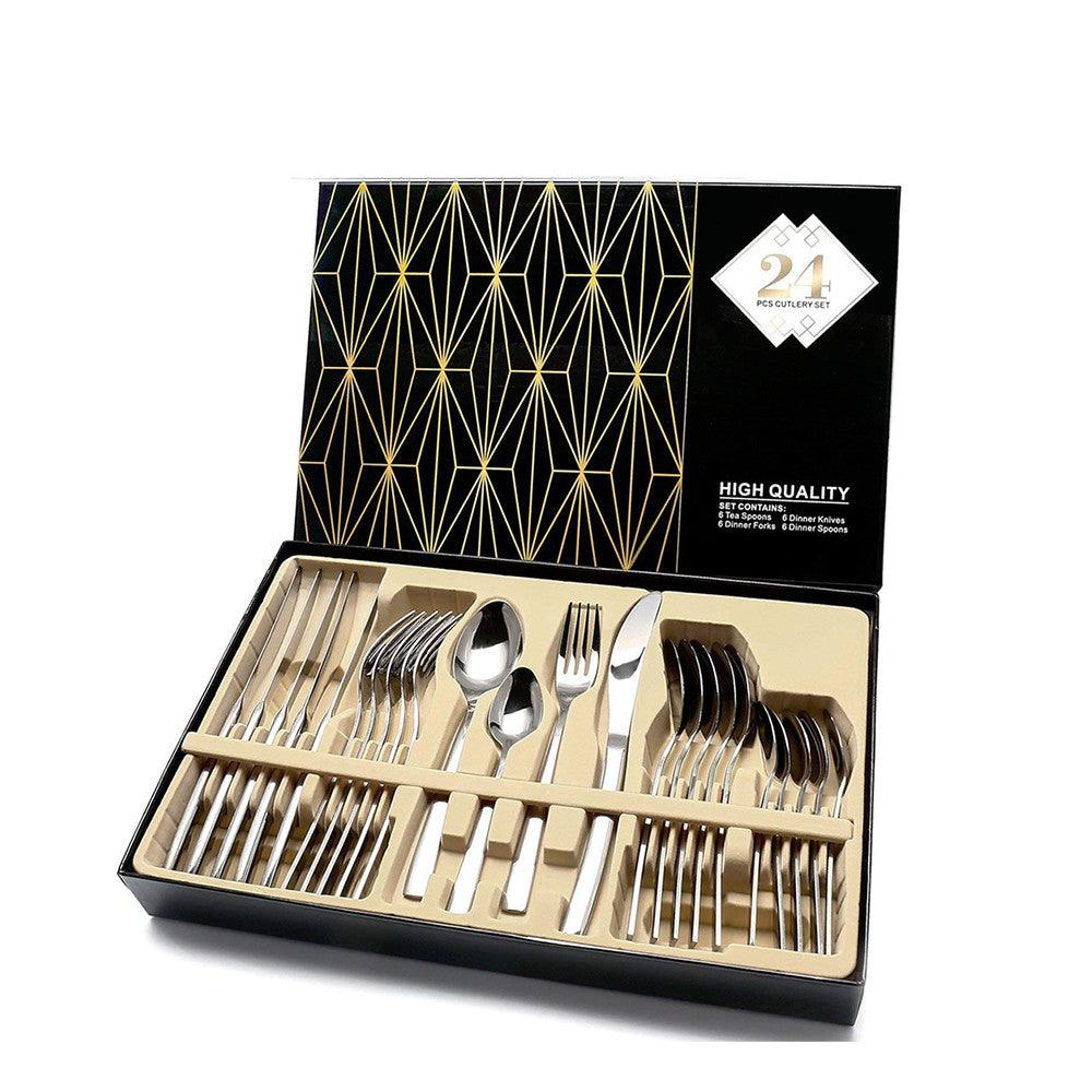 24 PCS Flatware Set Cutlery Dinnerware Spoon Knives Gift Box - Amazitshop