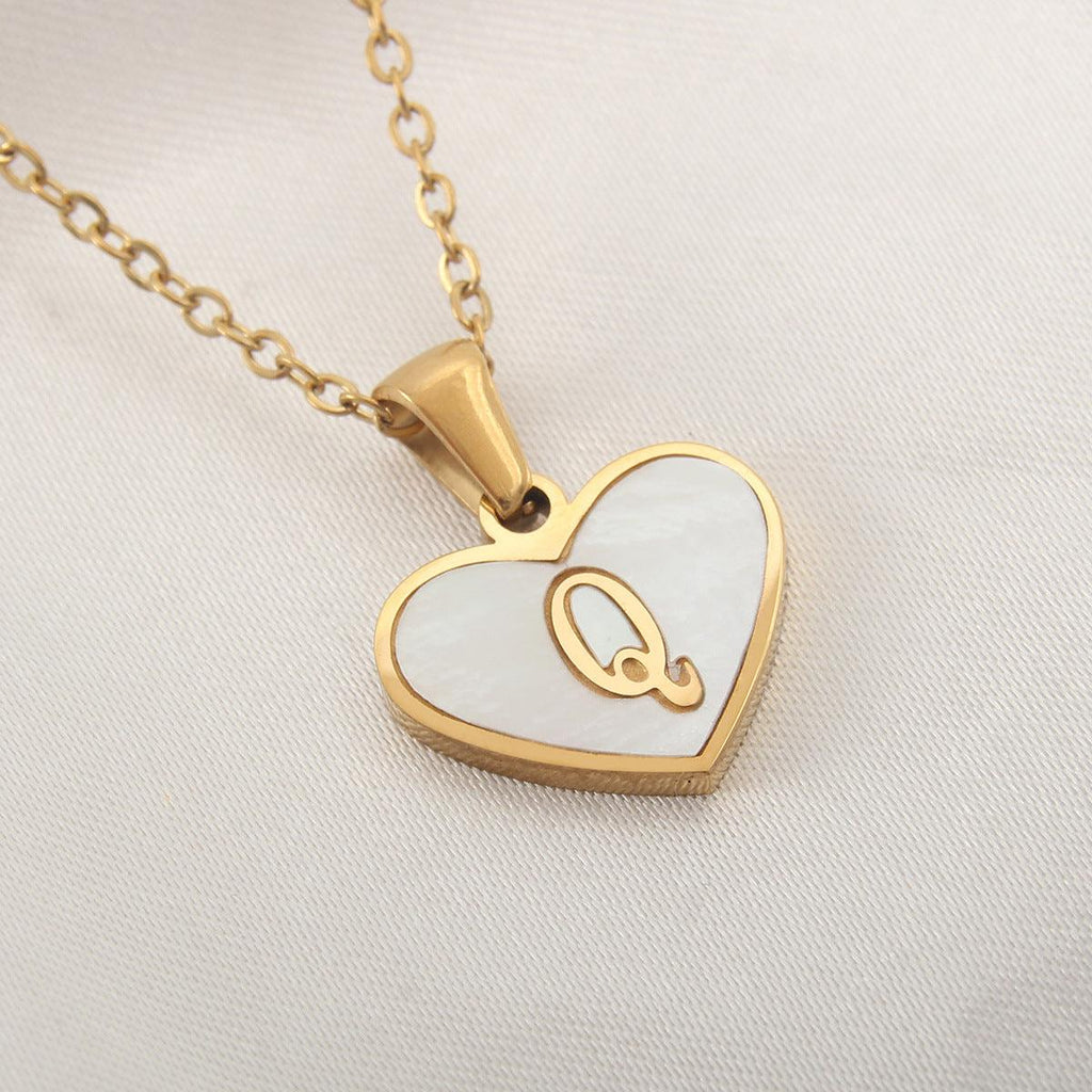 26 Letter Heart - shaped Necklace White Shell Love Clavicle Chain Fashion Personalized Necklace For Women Jewelry Valentine's Day - Amazitshop