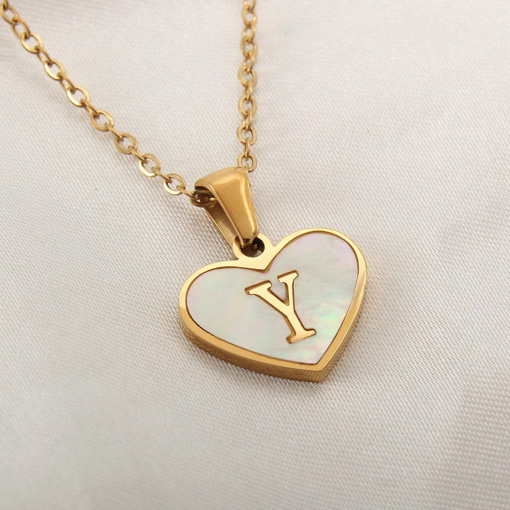 26 Letter Heart - shaped Necklace White Shell Love Clavicle Chain Fashion Personalized Necklace For Women Jewelry Valentine's Day - Amazitshop
