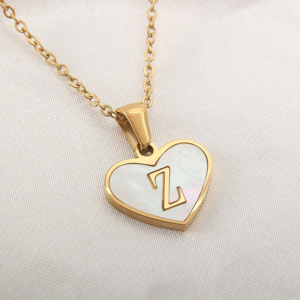 26 Letter Heart - shaped Necklace White Shell Love Clavicle Chain Fashion Personalized Necklace For Women Jewelry Valentine's Day - Amazitshop