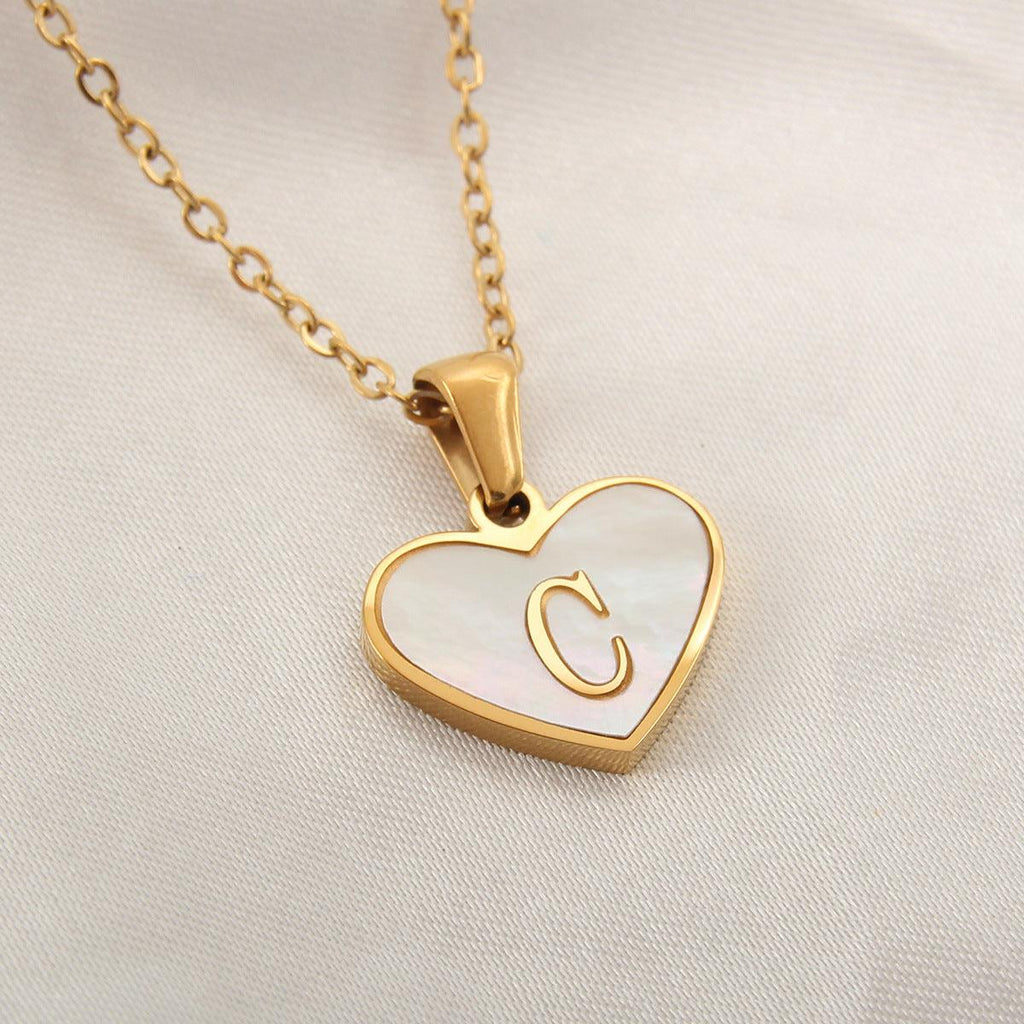 26 Letter Heart - shaped Necklace White Shell Love Clavicle Chain Fashion Personalized Necklace For Women Jewelry Valentine's Day - Amazitshop