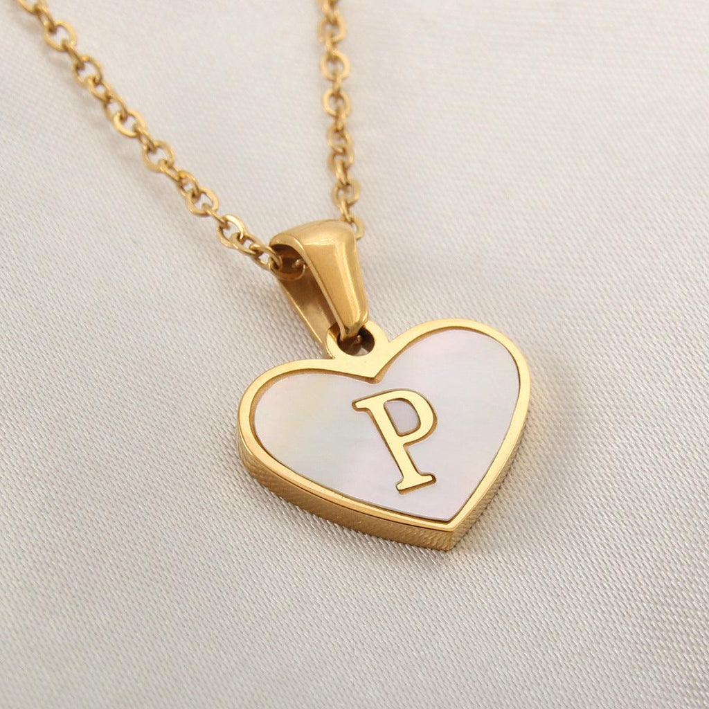 26 Letter Heart - shaped Necklace White Shell Love Clavicle Chain Fashion Personalized Necklace For Women Jewelry Valentine's Day - Amazitshop