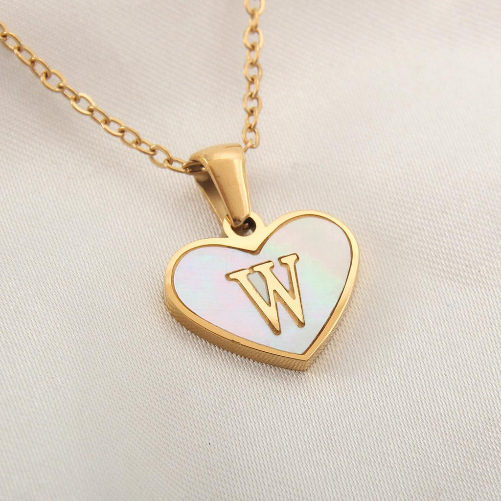 26 Letter Heart - shaped Necklace White Shell Love Clavicle Chain Fashion Personalized Necklace For Women Jewelry Valentine's Day - Amazitshop
