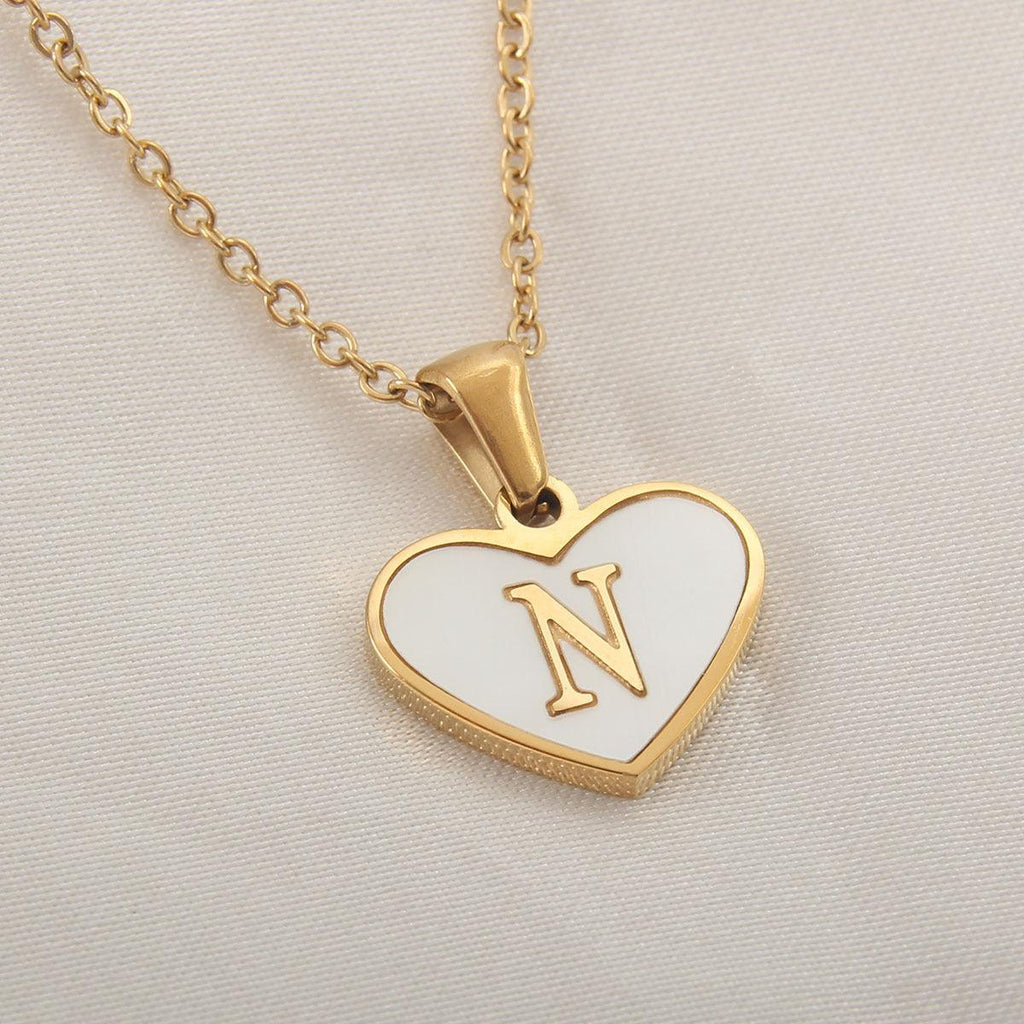 26 Letter Heart - shaped Necklace White Shell Love Clavicle Chain Fashion Personalized Necklace For Women Jewelry Valentine's Day - Amazitshop