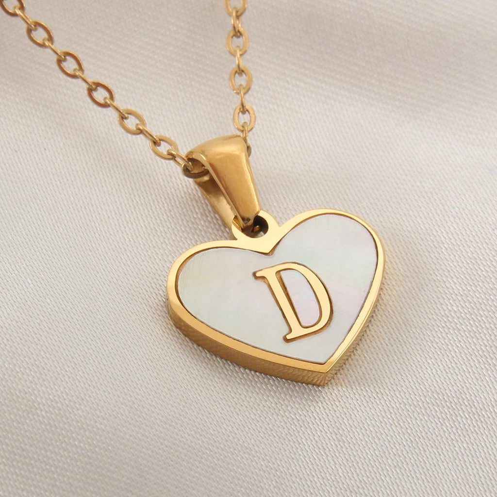 26 Letter Heart - shaped Necklace White Shell Love Clavicle Chain Fashion Personalized Necklace For Women Jewelry Valentine's Day - Amazitshop