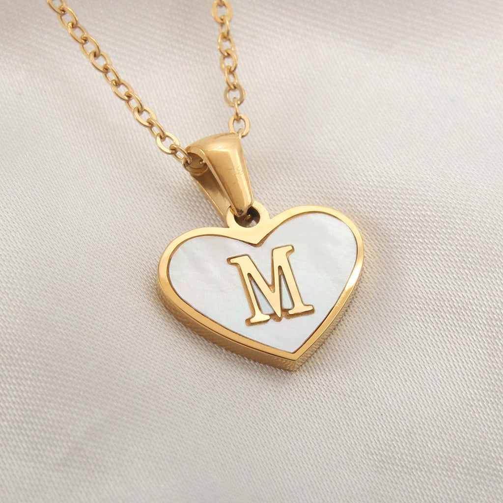26 Letter Heart - shaped Necklace White Shell Love Clavicle Chain Fashion Personalized Necklace For Women Jewelry Valentine's Day - Amazitshop