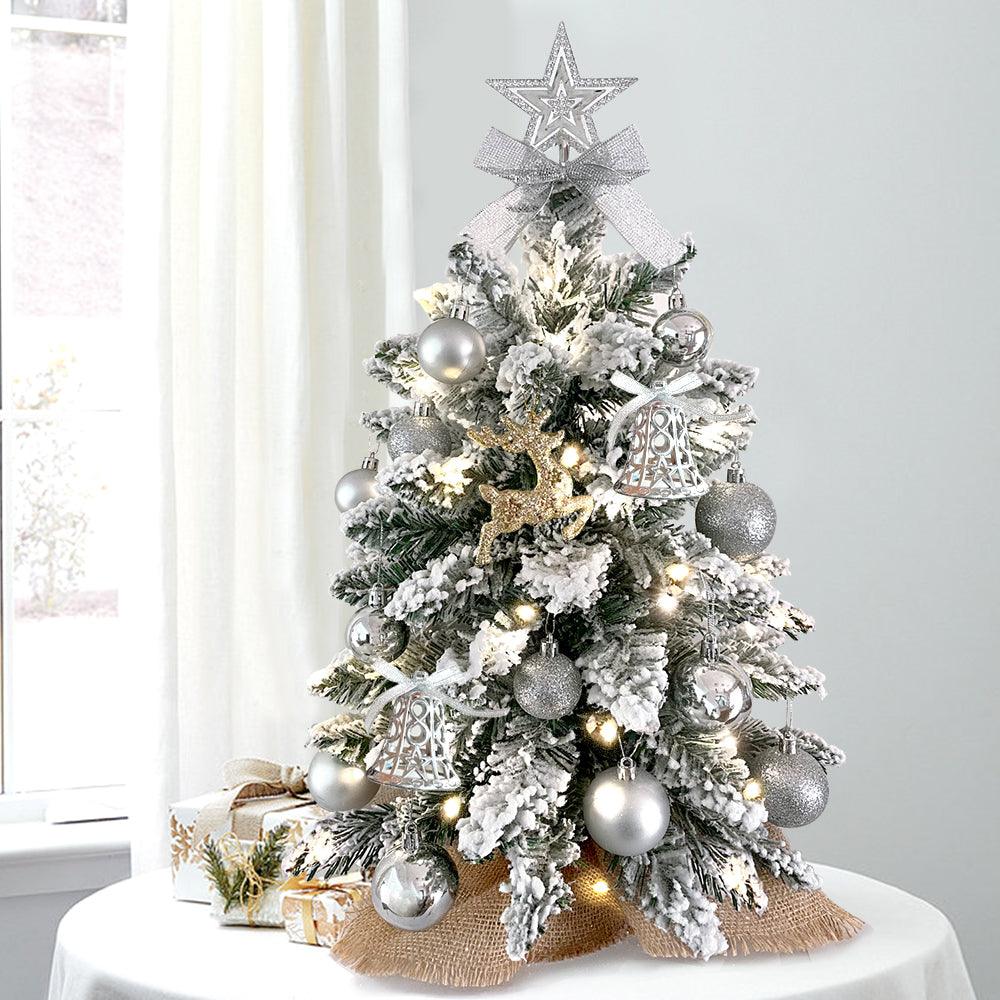 2ft Mini Christmas Tree With Light Artificial Small Tabletop Christmas Decoration With Flocked Snow, Exquisite Decor & Xmas Ornaments For Table Top For Home & Office - Amazitshop