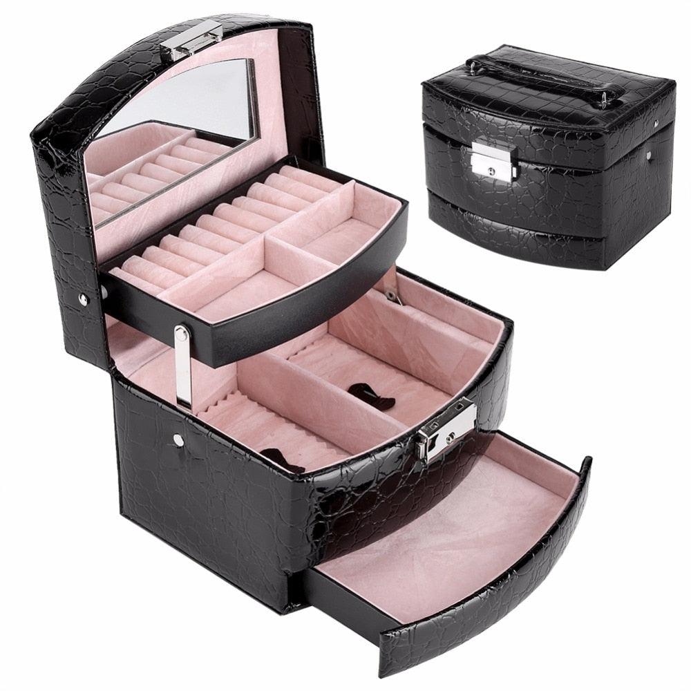 3 Layers Jewelry Boxes And Packaging Leather Makeup Organizer Storage Box Container Case Gift Box Women Cosmetic Casket - Amazitshop