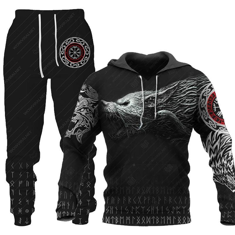 3D Wolf Print Tracksuit Men Sportswear Hooded Sweatsuit Two Piece Outdoors Running Fitness Mens Clothing Jogging Set - Amazitshop