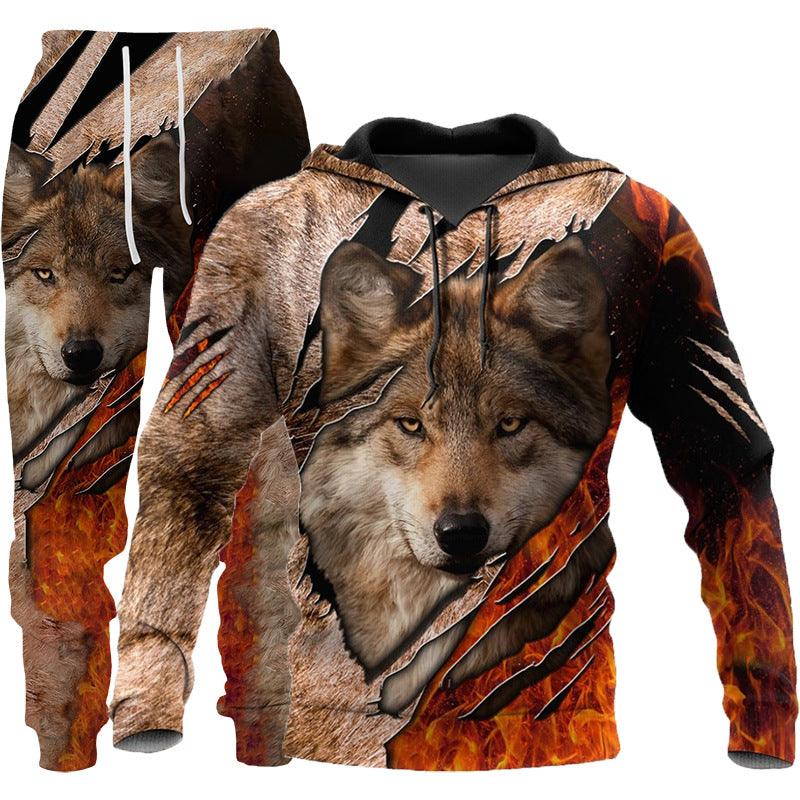 3D Wolf Print Tracksuit Men Sportswear Hooded Sweatsuit Two Piece Outdoors Running Fitness Mens Clothing Jogging Set - Amazitshop