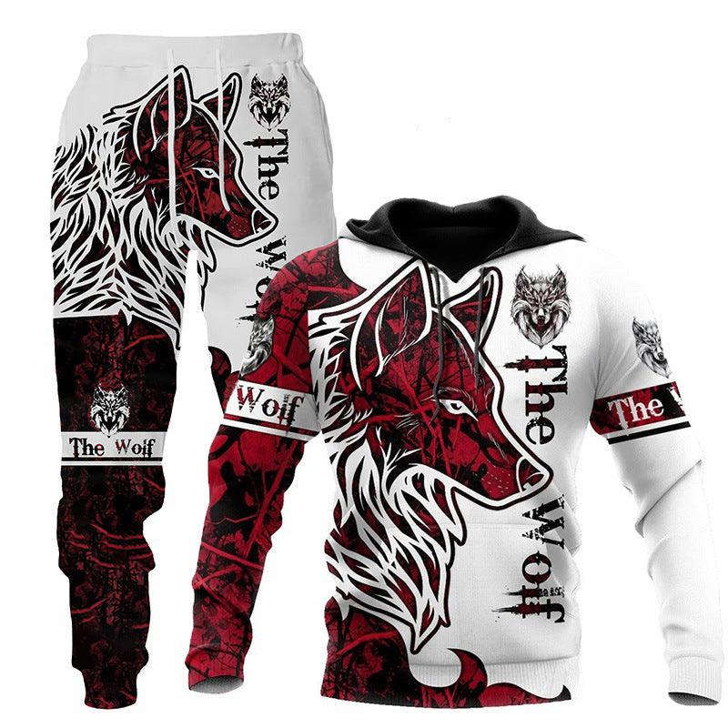 3D Wolf Print Tracksuit Men Sportswear Hooded Sweatsuit Two Piece Outdoors Running Fitness Mens Clothing Jogging Set - Amazitshop