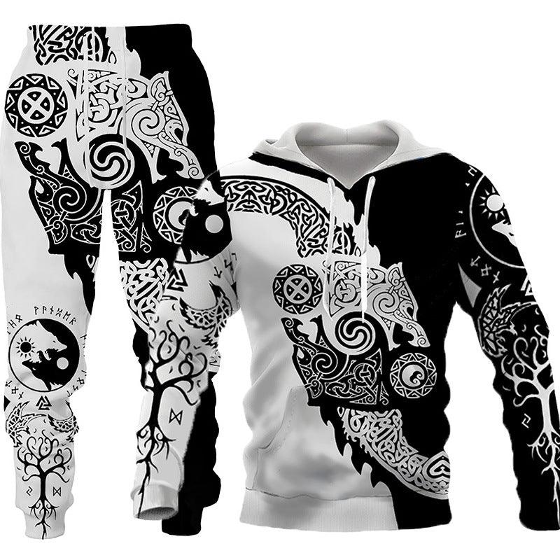 3D Wolf Print Tracksuit Men Sportswear Hooded Sweatsuit Two Piece Outdoors Running Fitness Mens Clothing Jogging Set - Amazitshop