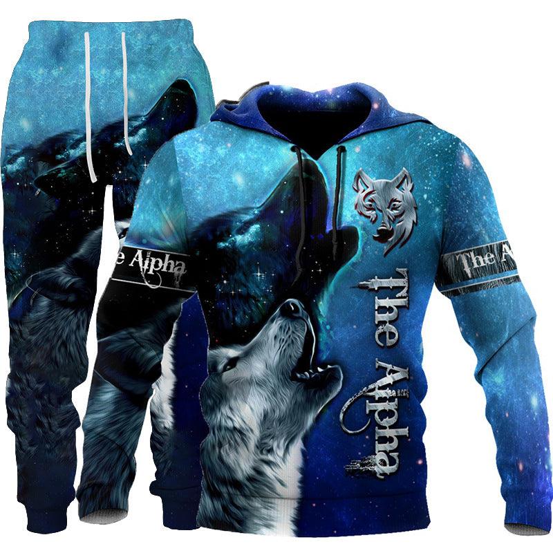 3D Wolf Print Tracksuit Men Sportswear Hooded Sweatsuit Two Piece Outdoors Running Fitness Mens Clothing Jogging Set - Amazitshop