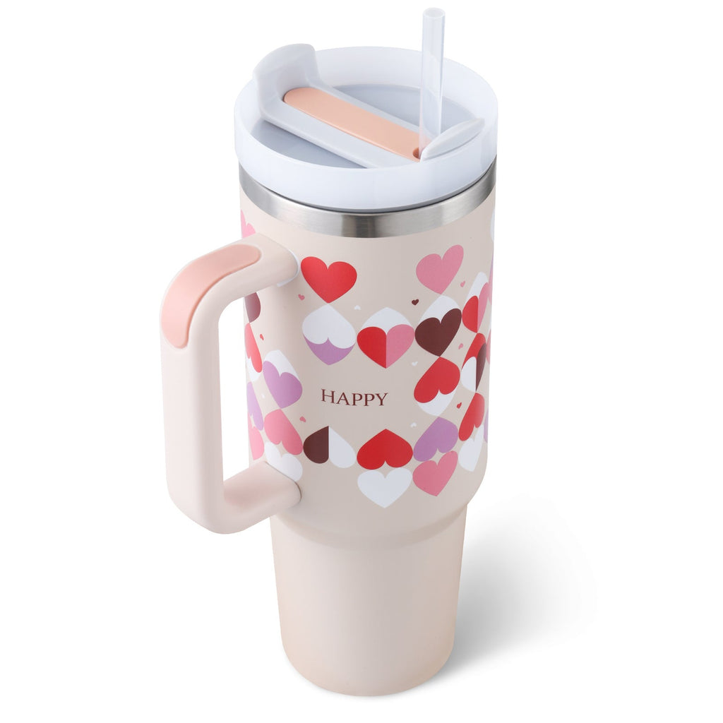40 Oz Tumbler With Handle Straw Insulated, Stainless Steel Spill Proof Vacuum Coffee Cup Tumbler With Lid Tapered Mug Gifts For Valentine Lover Suitable For Car Gym Office Travel - Amazitshop