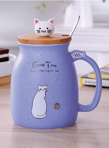 450ml Cartoon Ceramics Cat Mug With Lid and Spoon Coffee Milk Tea Mugs Breakfast Cup Drinkware Novelty Gifts - Amazitshop