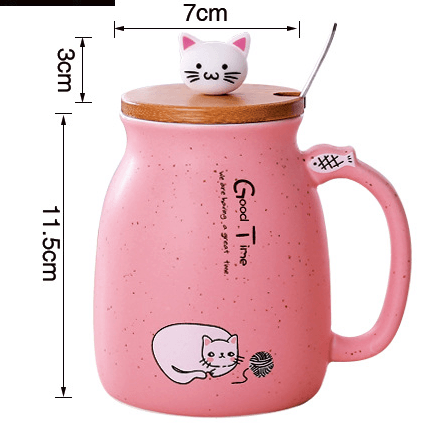 450ml Cartoon Ceramics Cat Mug With Lid and Spoon Coffee Milk Tea Mugs Breakfast Cup Drinkware Novelty Gifts - Amazitshop