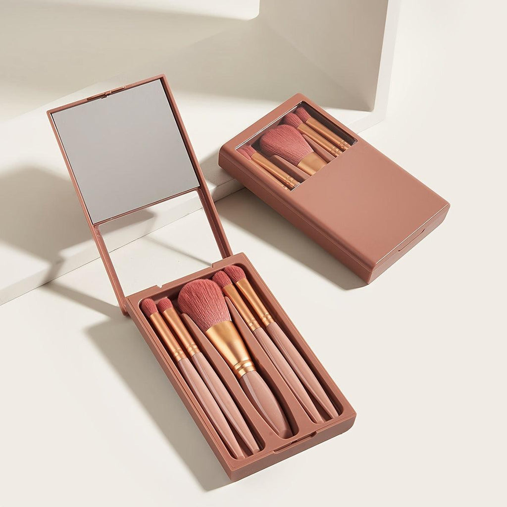 5 PCs Makeup Brushes With Mirror Travel Set - Amazitshop
