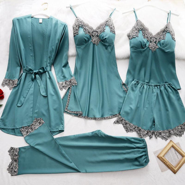 5pcs Pajama Set Women Kimono Robes Sets With Camisole And Pants - Amazitshop