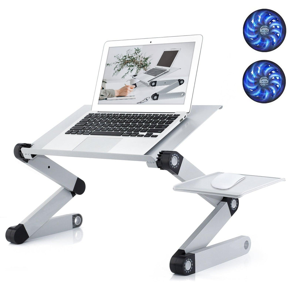 Adjustable Laptop Stand, RAINBEAN Laptop Desk with 2 CPU Cooling USB Fans for Bed Aluminum Lap Workstation Desk with Mouse Pad, Foldable Cook Book Stand Notebook Holder Sofa - Amazitshop