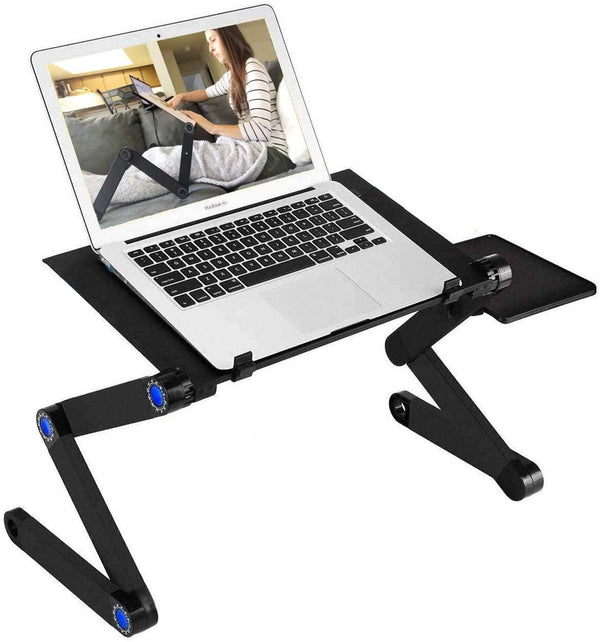 Adjustable Laptop Stand, RAINBEAN Laptop Desk with 2 CPU Cooling USB Fans for Bed Aluminum Lap Workstation Desk with Mouse Pad, Foldable Cook Book Stand Notebook Holder Sofa - Amazitshop