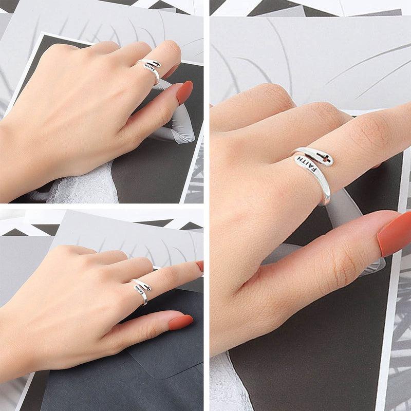 Adjustable Ring Vintage Faith Letters Cross Opening Adjustable Rings For Women Men Christian Jewelry Gift - Amazitshop