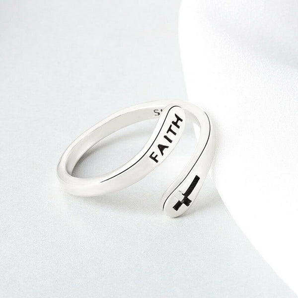 Adjustable Ring Vintage Faith Letters Cross Opening Adjustable Rings For Women Men Christian Jewelry Gift - Amazitshop